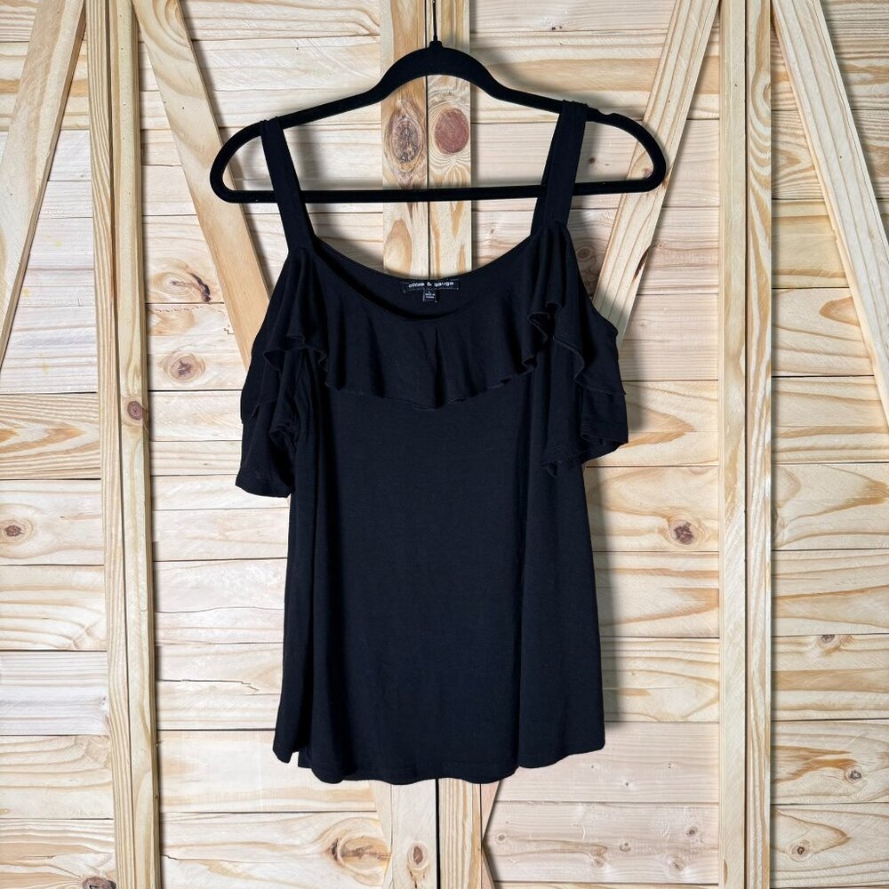 Large, Black, Cold Shoulder, Cable and Gauge Women's Top